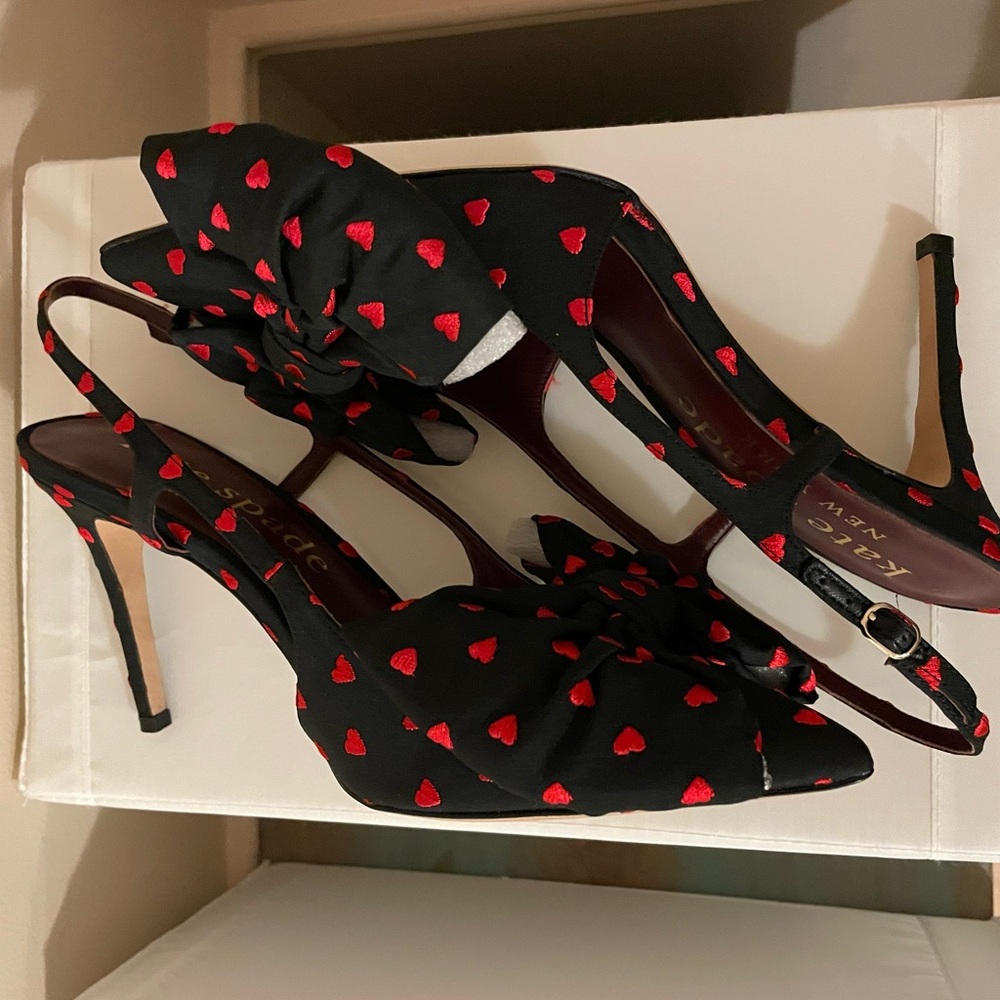 NEW kate spade Sheela Sling Taffeta with Hearts Size 8.5 - Picture 9 of 15